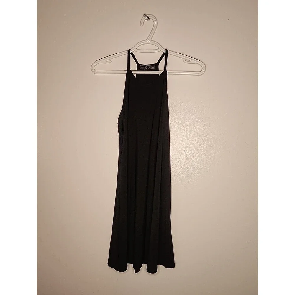 WOMENS Piner Black Dress Spaghetti Straps Extra Short Night Club Dress